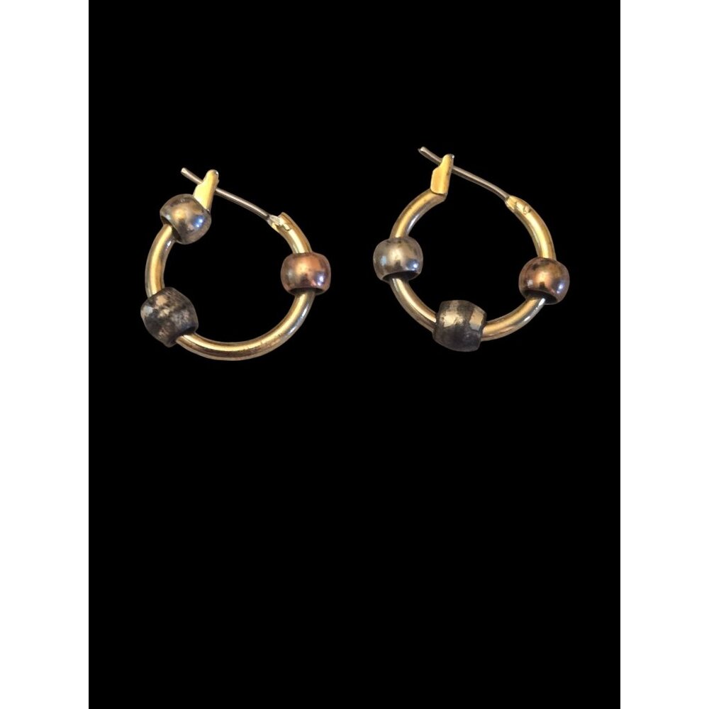 Vintage Beaded  Hoop Earrings With Mixed Metal Beads